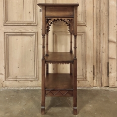 19th Century French Walnut Gothic Pedestal ~ Etagere End Table