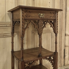 19th Century French Walnut Gothic Pedestal ~ Etagere End Table
