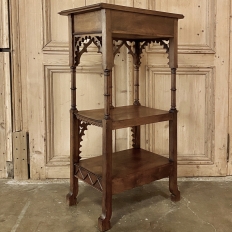 19th Century French Walnut Gothic Pedestal ~ Etagere End Table