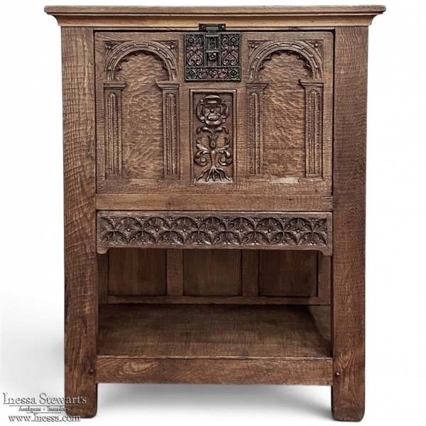 Antique Gothic Revival Raised Cabinet ~ Dry Bar