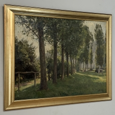 Antique Belgian Oil on Canvas Painting “Cows Grazing” by Xavier Wurth (1869-1933)