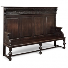 19th Century English Renaissance Revival Oak Hall Bench