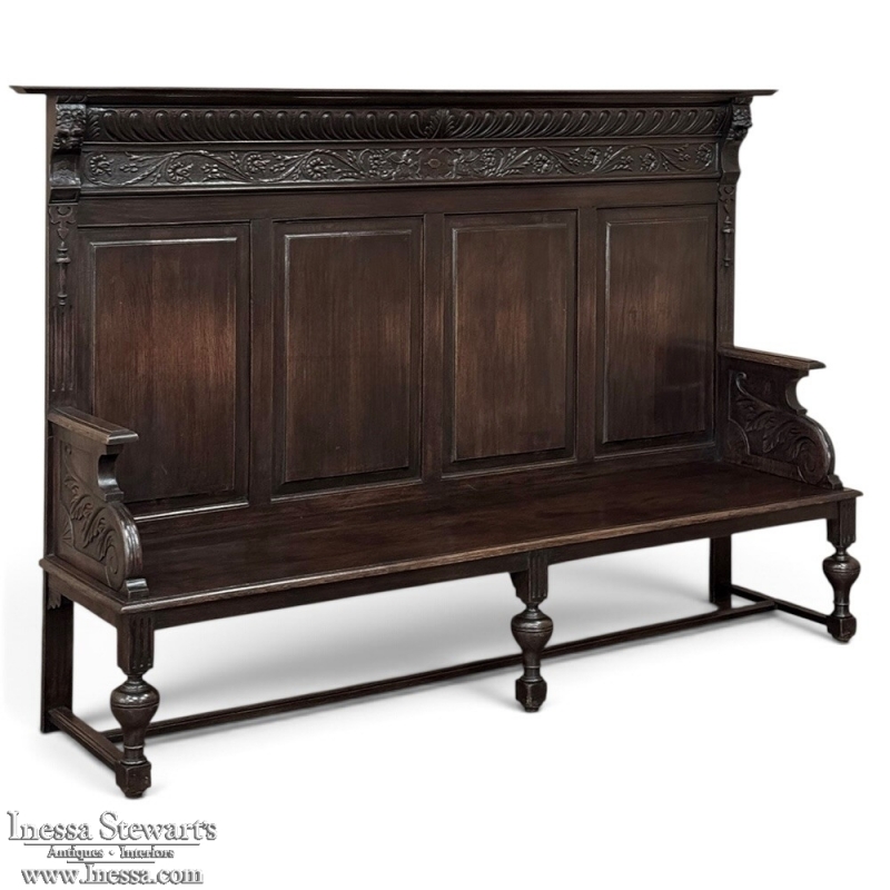 19th Century English Renaissance Revival Oak Hall Bench