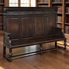 19th Century English Renaissance Revival Oak Hall Bench