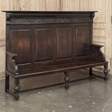 19th Century English Renaissance Revival Oak Hall Bench