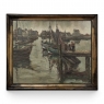 Antique Framed Oil Painting on Canvas by A. Sengier (1886-1964) 'Sailboats at the Quay'