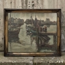 Antique Framed Oil Painting on Canvas by A. Sengier (1886-1964) 'Sailboats at the Quay'