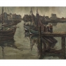 Antique Framed Oil Painting on Canvas by A. Sengier (1886-1964) 'Sailboats at the Quay'