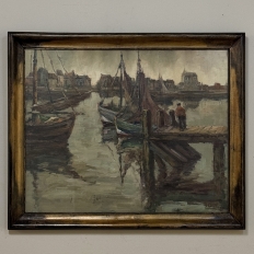 Antique Framed Oil Painting on Canvas by A. Sengier (1886-1964) 'Sailboats at the Quay'
