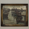 Antique Framed Oil Painting on Canvas by A. Sengier (1886-1964) 'Sailboats at the Quay'