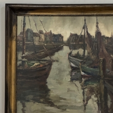 Antique Framed Oil Painting on Canvas by A. Sengier (1886-1964) 'Sailboats at the Quay'