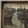 Antique Framed Oil Painting on Canvas by A. Sengier (1886-1964) 'Sailboats at the Quay'