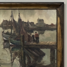 Antique Framed Oil Painting on Canvas by A. Sengier (1886-1964) 'Sailboats at the Quay'