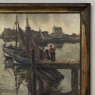 Antique Framed Oil Painting on Canvas by A. Sengier (1886-1964) 'Sailboats at the Quay'