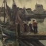 Antique Framed Oil Painting on Canvas by A. Sengier (1886-1964) 'Sailboats at the Quay'