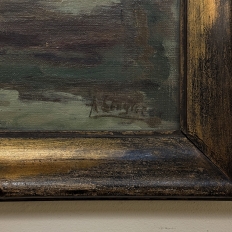 Antique Framed Oil Painting on Canvas by A. Sengier (1886-1964) 'Sailboats at the Quay'