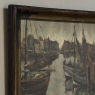 Antique Framed Oil Painting on Canvas by A. Sengier (1886-1964) 'Sailboats at the Quay'