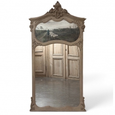 19th Century Country French Louis XV Stripped Oak Trumeau Mirror