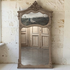 19th Century Country French Louis XV Stripped Oak Trumeau Mirror