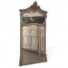 19th Century Country French Louis XV Stripped Oak Trumeau Mirror