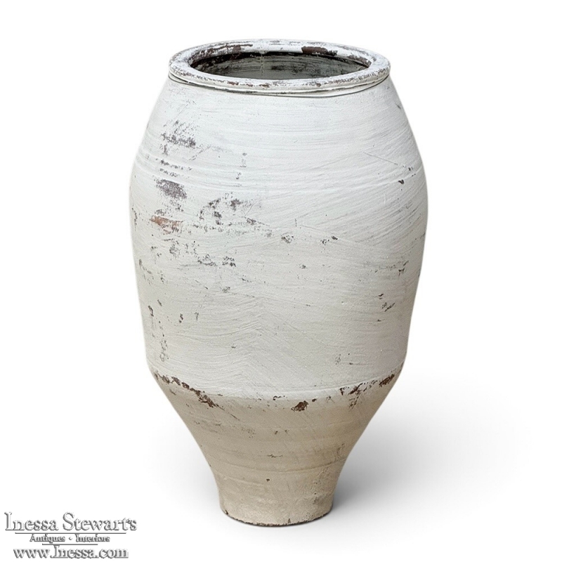19th Century Greek Whitewashed Terracotta Olive Jar