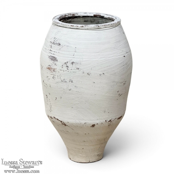 19th Century Greek Whitewashed Terracotta Olive Jar