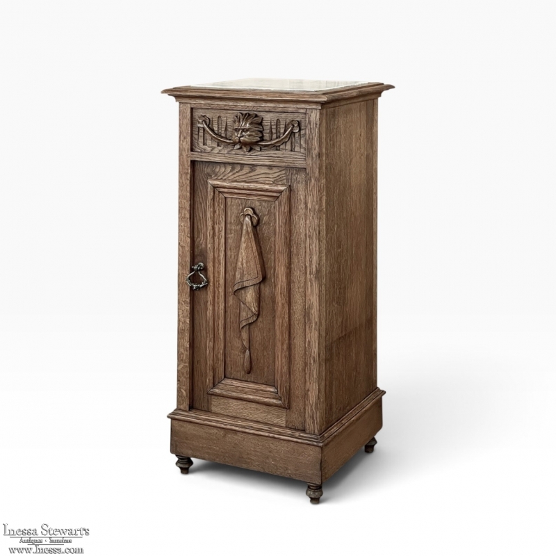 Rustic Antique Neoclassical Marble Top Nightstand ~ Pedestal
