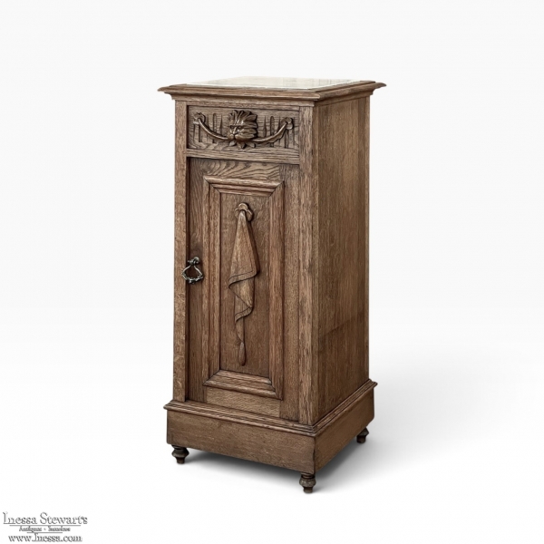 Rustic Antique Neoclassical Marble Top Nightstand ~ Pedestal