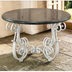 Antique French Painted Wrought Iron Round Coffee Table with Black Marble