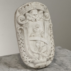 17th Century French Carrara Marble Heraldic Lion Crest with Cherub