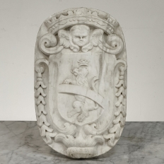 17th Century French Carrara Marble Heraldic Lion Crest with Cherub