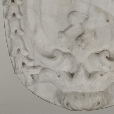 17th Century French Carrara Marble Heraldic Lion Crest with Cherub