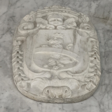 17th Century French Carrara Marble Heraldic Lion Crest with Cherub