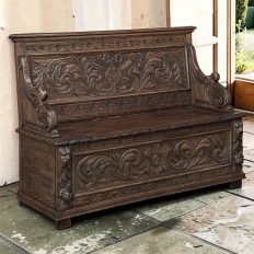 19th Century French Renaissance Revival Oak Trunk ~ Hall Bench