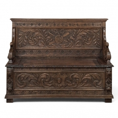 19th Century French Renaissance Revival Oak Trunk ~ Hall Bench