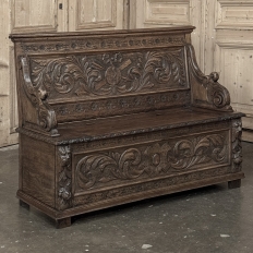 19th Century French Renaissance Revival Oak Trunk ~ Hall Bench