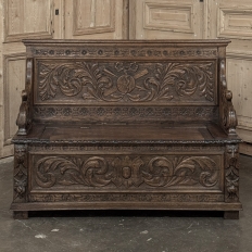 19th Century French Renaissance Revival Oak Trunk ~ Hall Bench