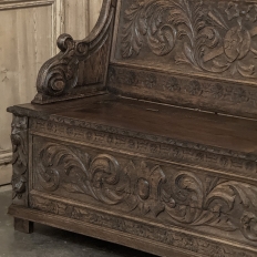 19th Century French Renaissance Revival Oak Trunk ~ Hall Bench