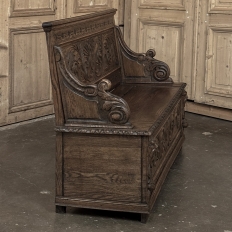 19th Century French Renaissance Revival Oak Trunk ~ Hall Bench
