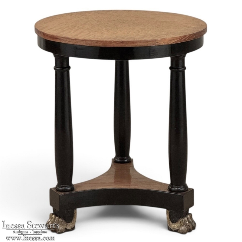 French Art Deco Period Empire Style Round End Table with Birdseye Maple Top