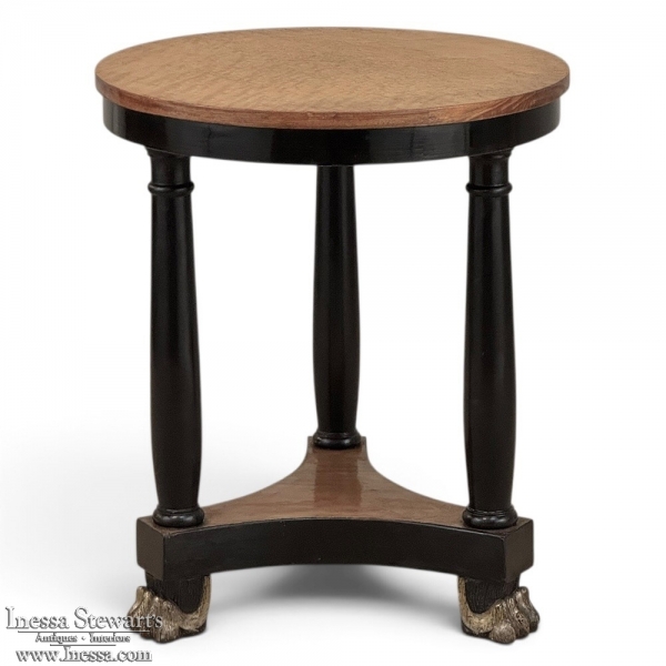 French Art Deco Period Empire Style Round End Table with Birdseye Maple Top