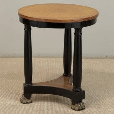 French Art Deco Period Empire Style Round End Table with Birdseye Maple Top