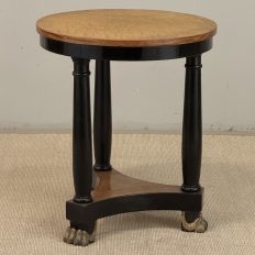 French Art Deco Period Empire Style Round End Table with Birdseye Maple Top