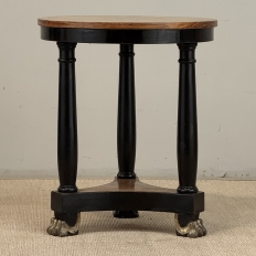 French Art Deco Period Empire Style Round End Table with Birdseye Maple Top