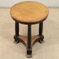 French Art Deco Period Empire Style Round End Table with Birdseye Maple Top