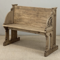 19th Century Gothic Revival Stripped Oak & Fruitwood Deacon’s Bench