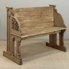 19th Century Gothic Revival Stripped Oak & Fruitwood Deacon’s Bench