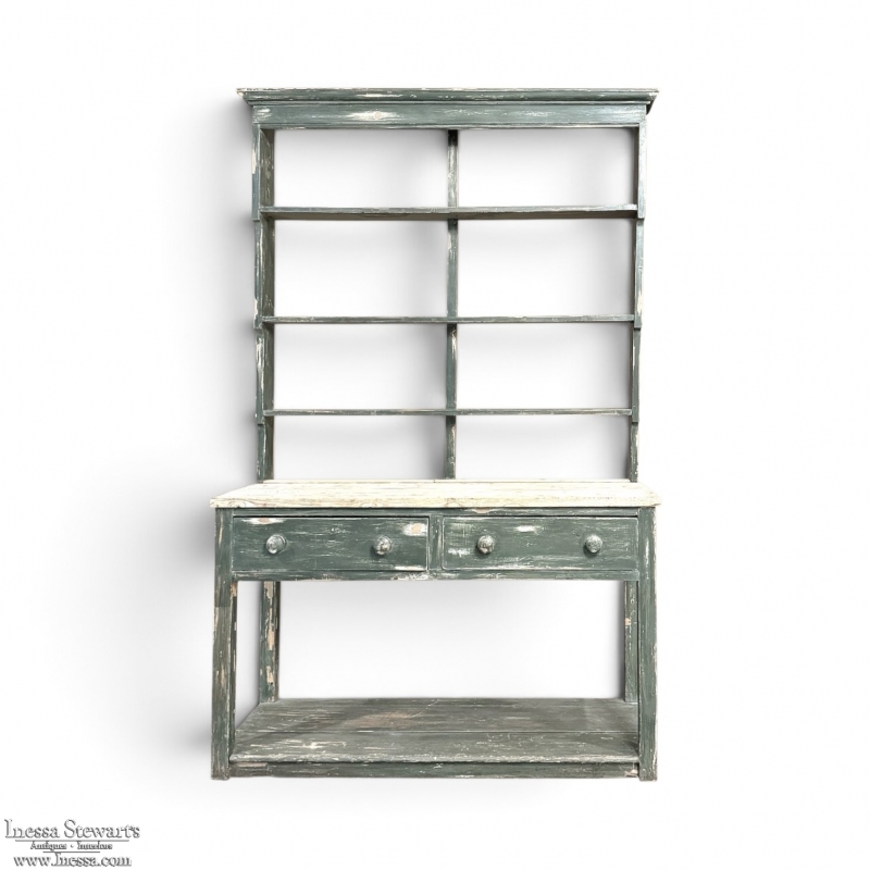 19th Century English Painted Pine Dresser with Plate Rack