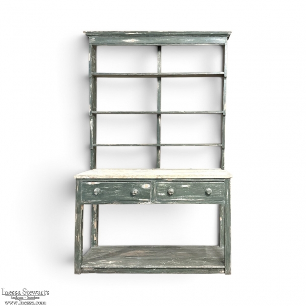 19th Century English Painted Pine Dresser with Plate Rack