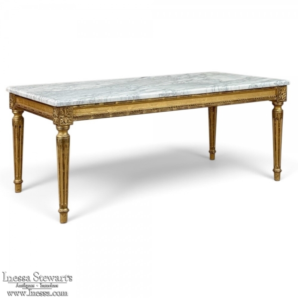 French Louis XVI Giltwood Coffee Table with Carrara Marble